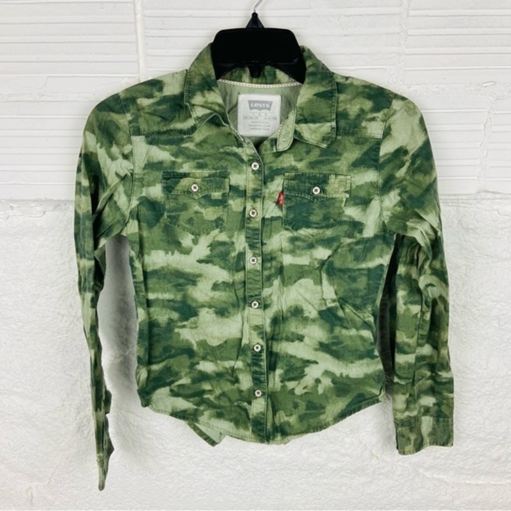 LEVIS camo camouflage button up collar cotton shirt size girls large